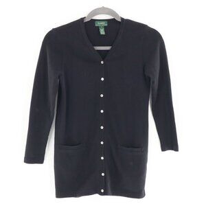 Lauren Ralph Lauren Cardigan Women L Black Preppy Sophisticated Classic Timeless